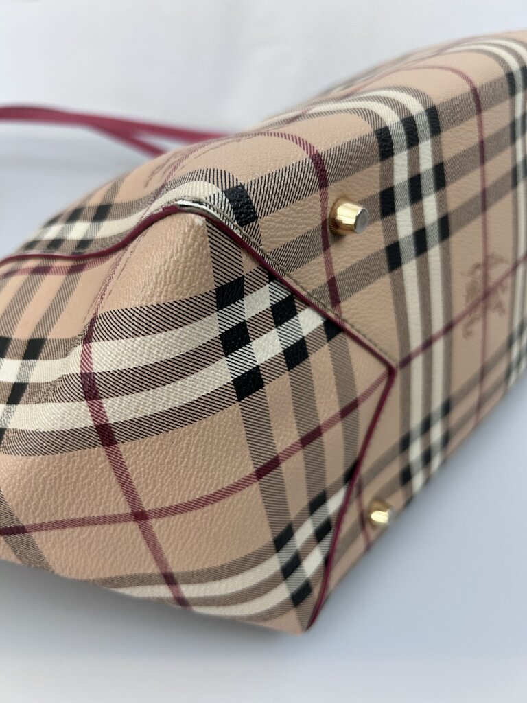Burberry canvas haymarket leather trim tote