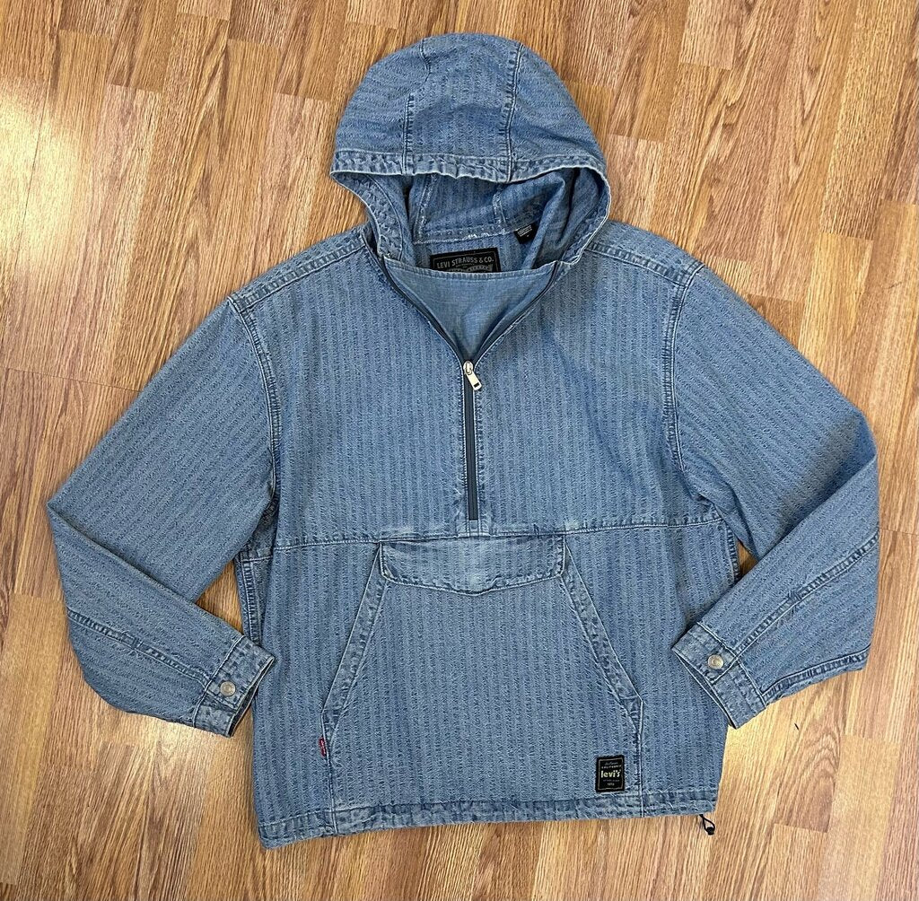 Levis "Sutro" denim 1/2 zip hooded pullover (M)