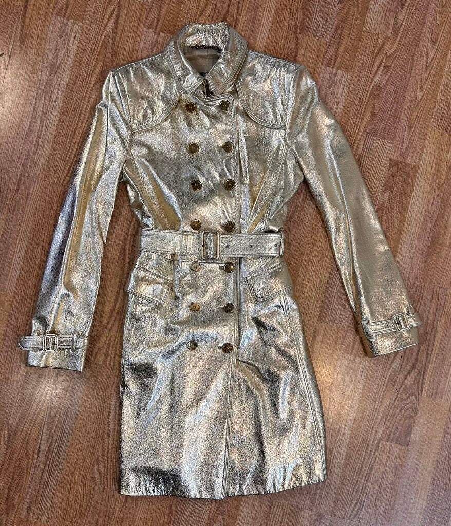 Burberry London metallic leather belted trench (size 8)