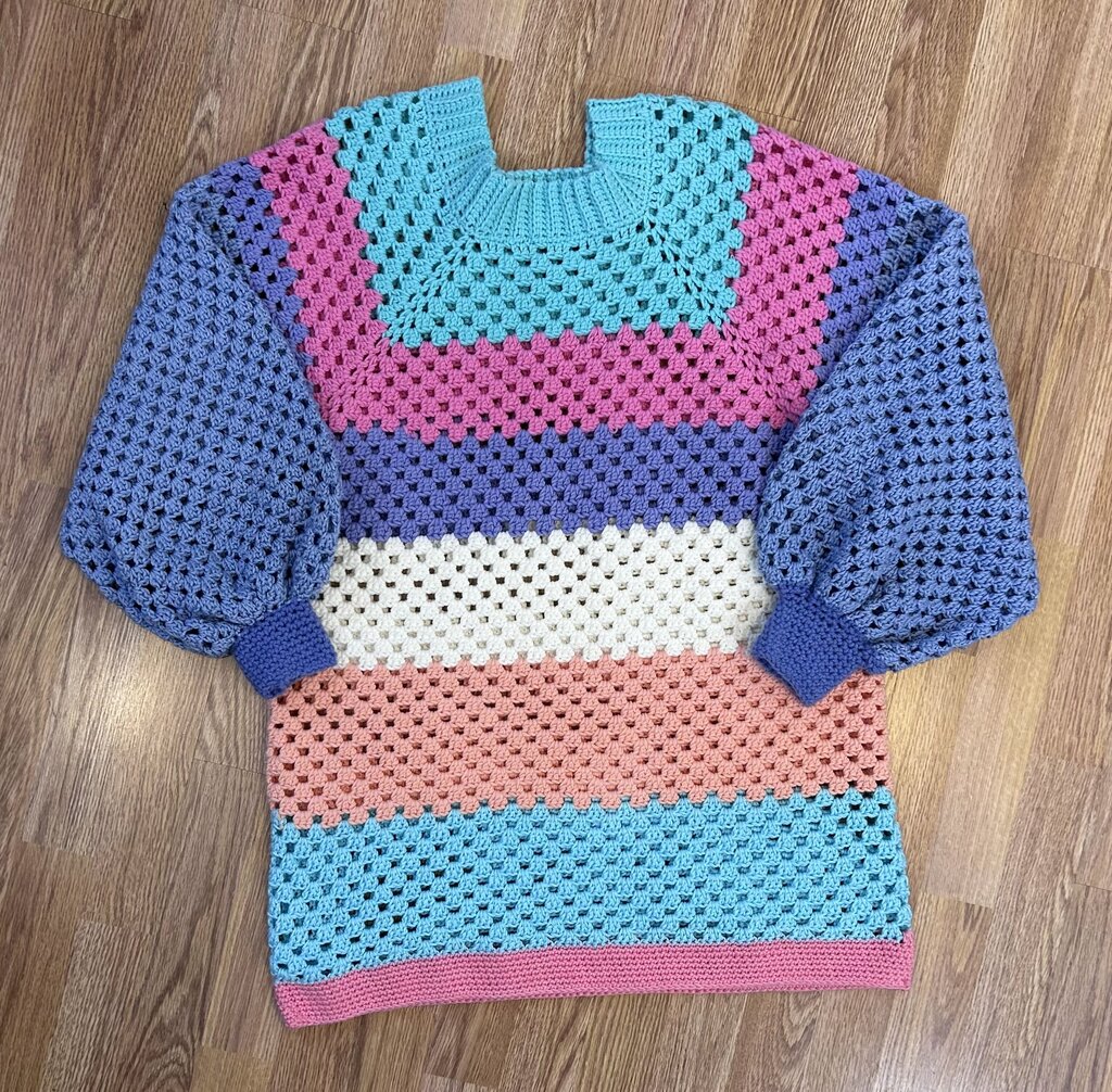 Handmade with Love colourblock oversized crochet pullover (L/XL)