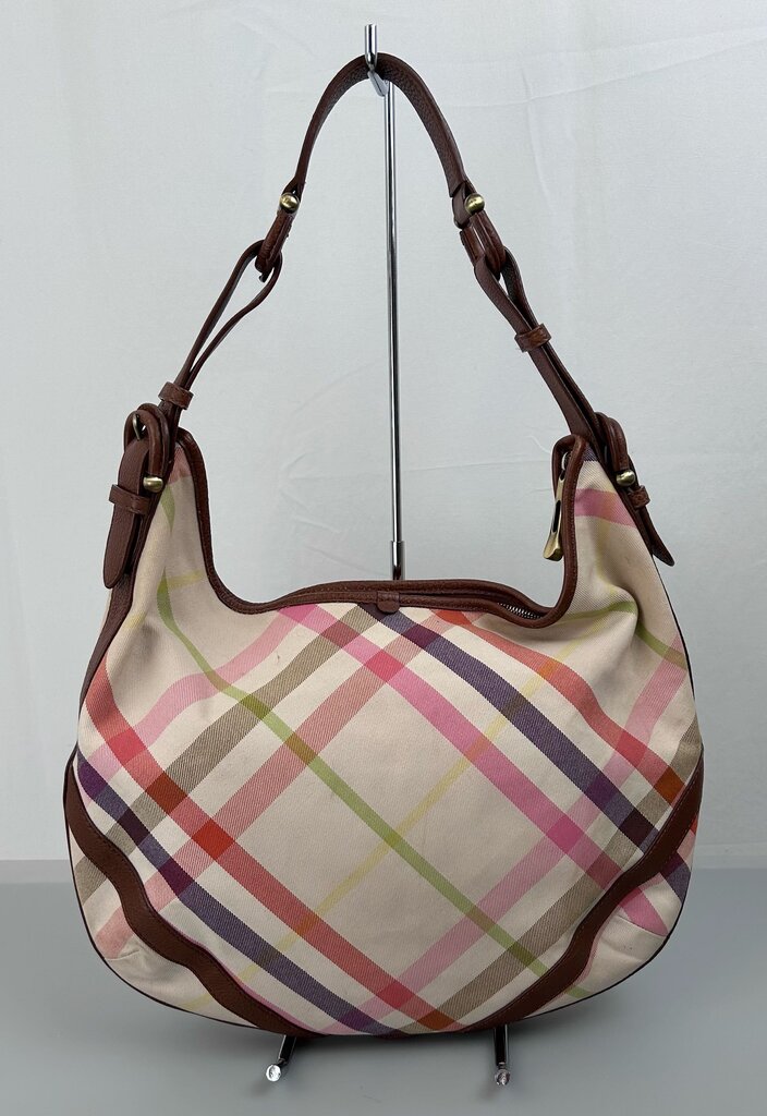 Burberry Prorsum leather/canvas pastel plaid hobo bag