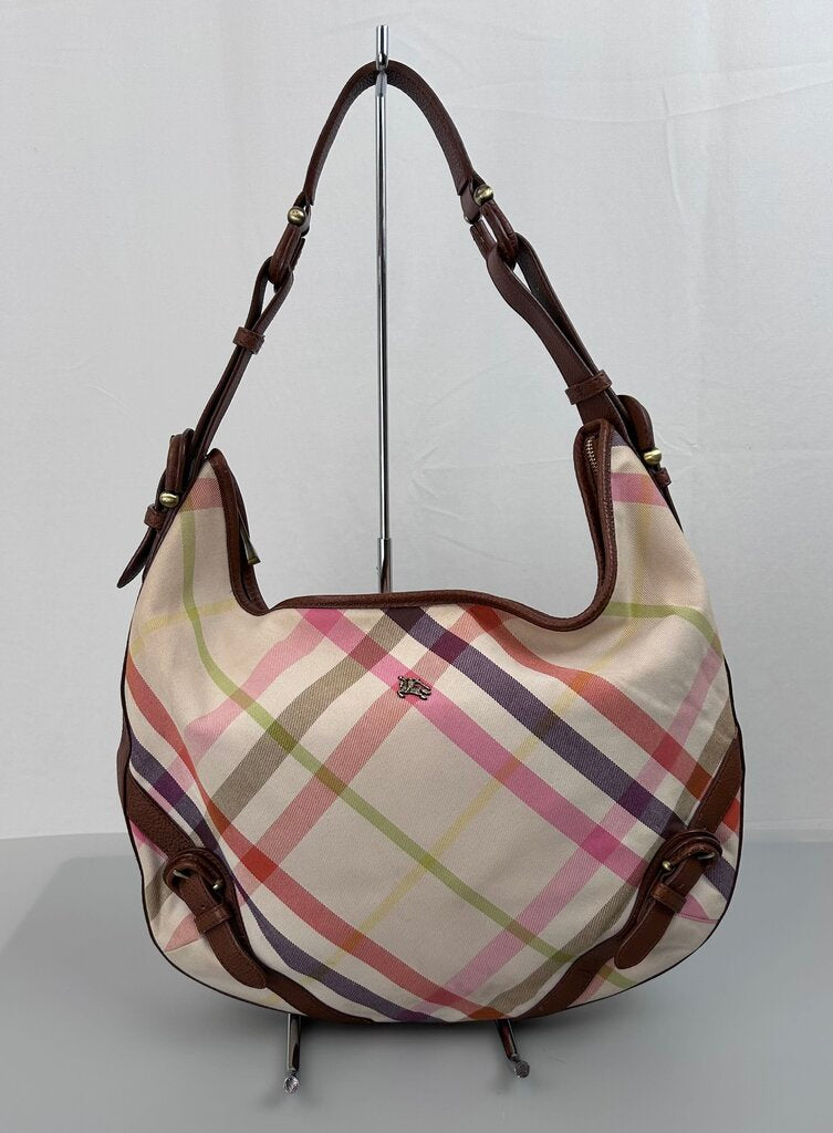 Burberry Prorsum leather/canvas pastel plaid hobo bag