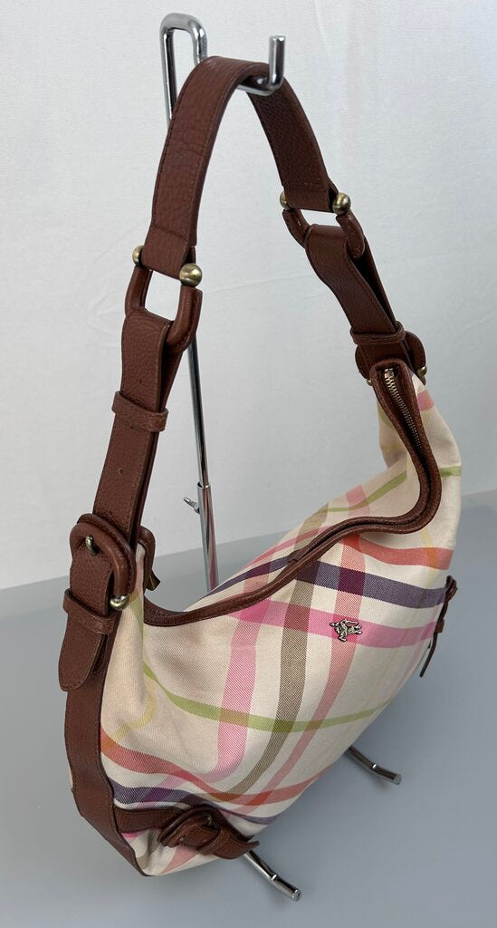 Burberry Prorsum leather/canvas pastel plaid hobo bag