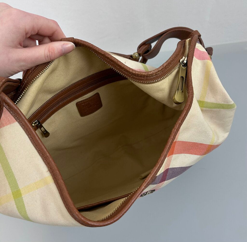 Burberry Prorsum leather/canvas pastel plaid hobo bag
