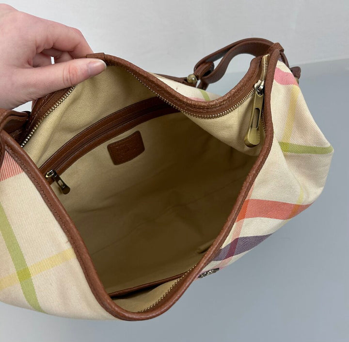 Burberry Prorsum leather/canvas pastel plaid hobo bag