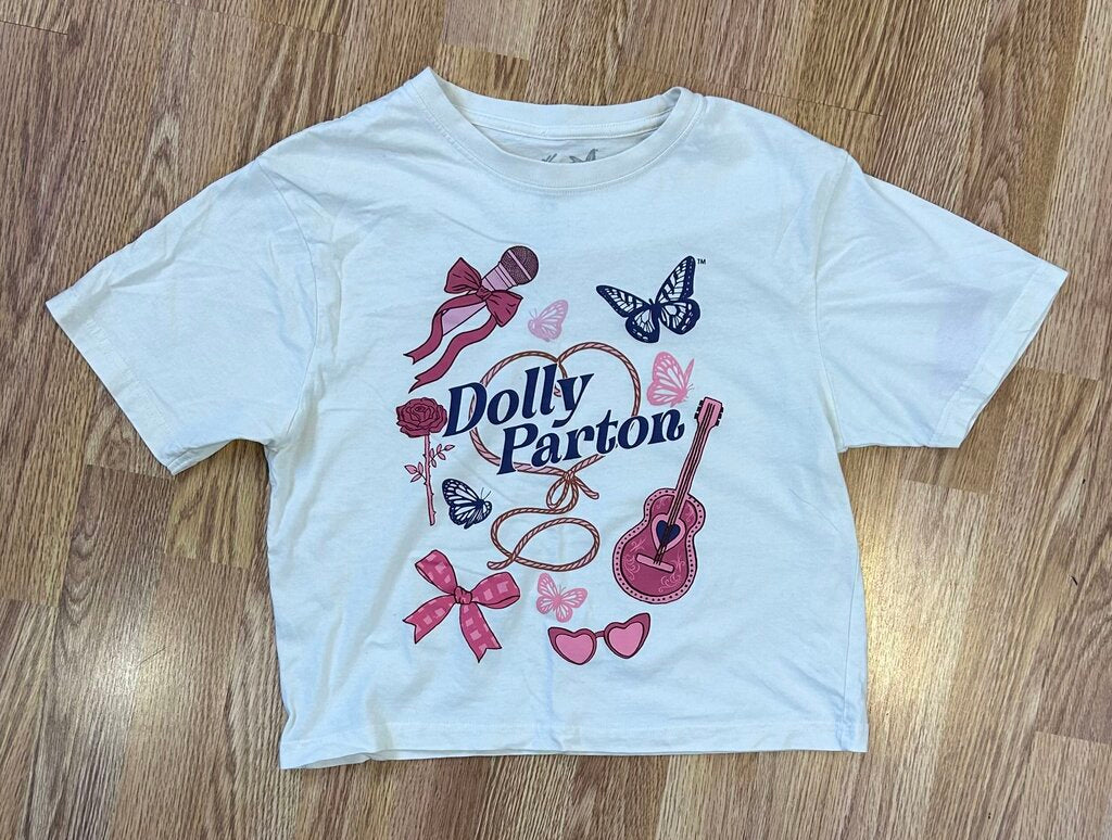 Dolly Parton graphic guitar/butterfly crop tee (M)