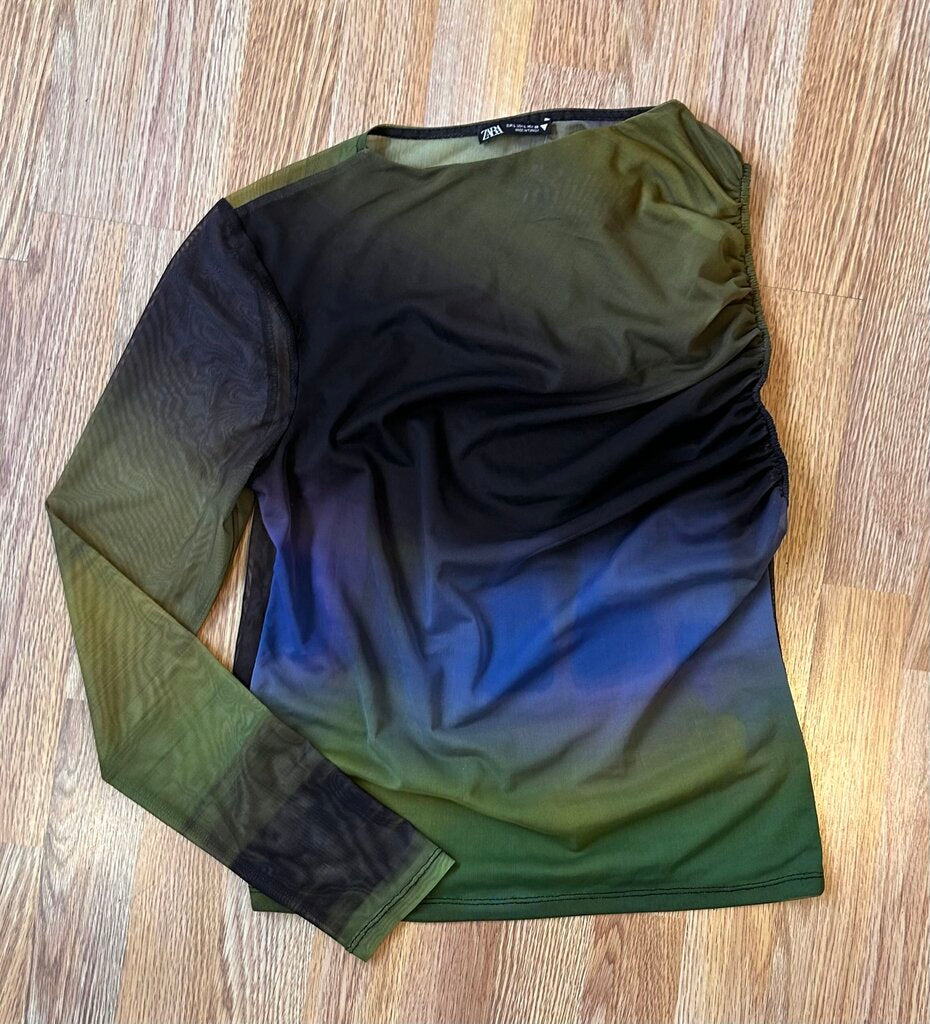 Zara 1-sleeve ombre mesh top (L)