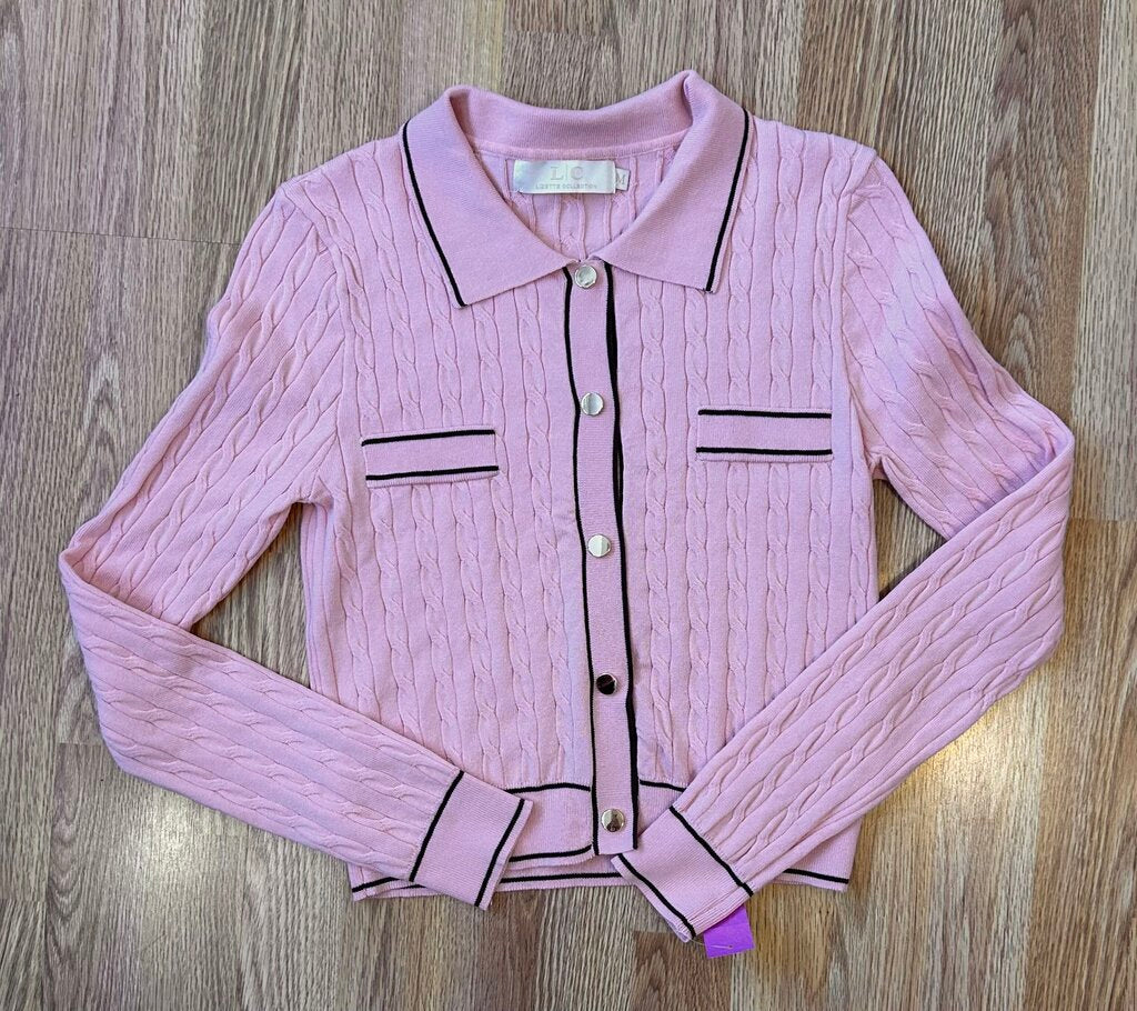 Lizette Collection fine cableknit button-up sweater (M)