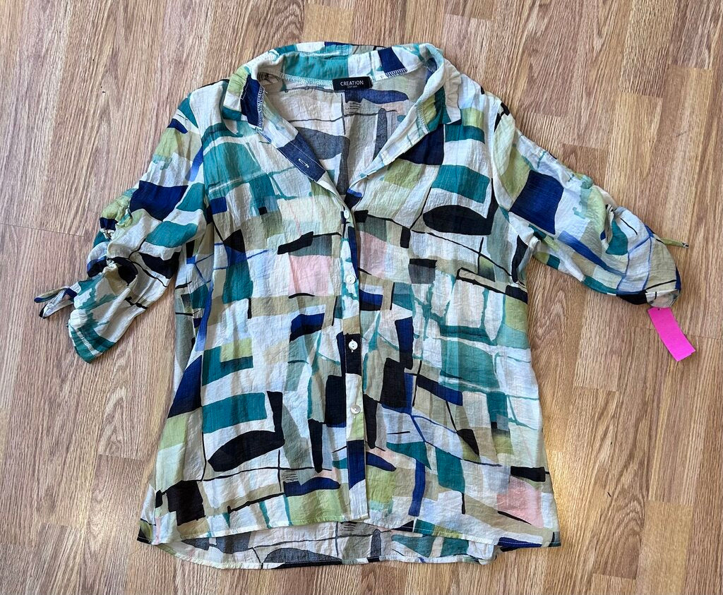 Creation abstract print lightweight button-up (M)