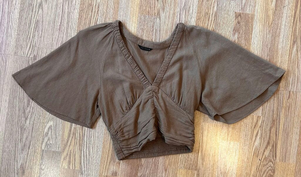 Zara linen smocked v-neck (XS)