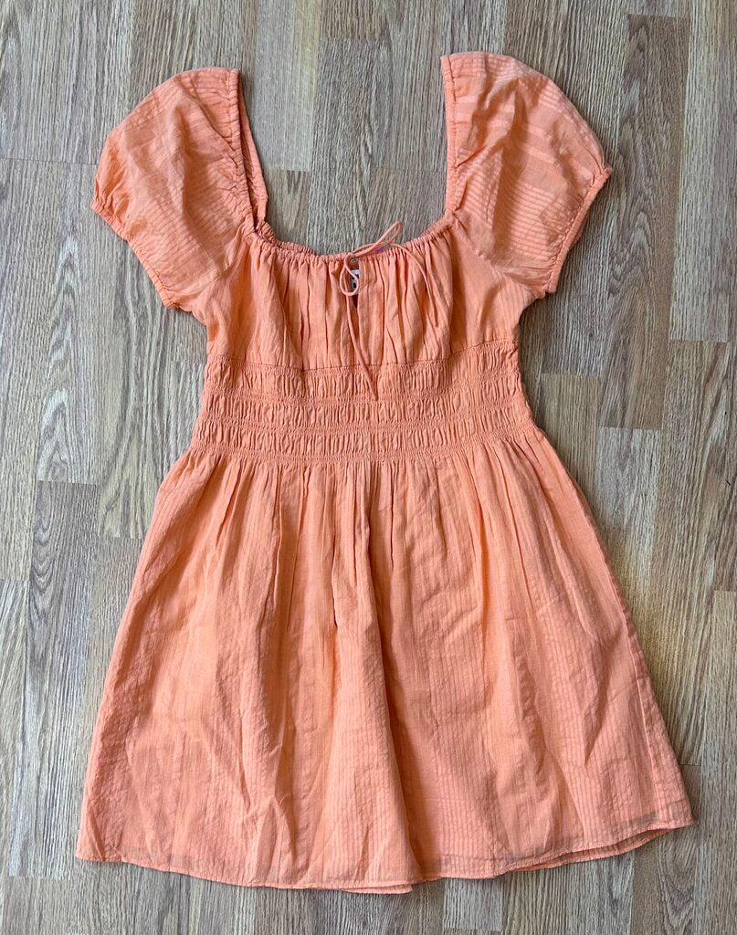 orange peasant dress Sunday best poof sleeve square neck peasant dress (M) – Found Consignment