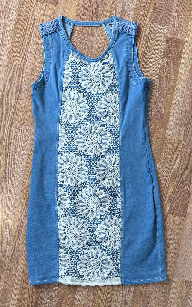 Desigual floral stretch denim panel shift dress (S)