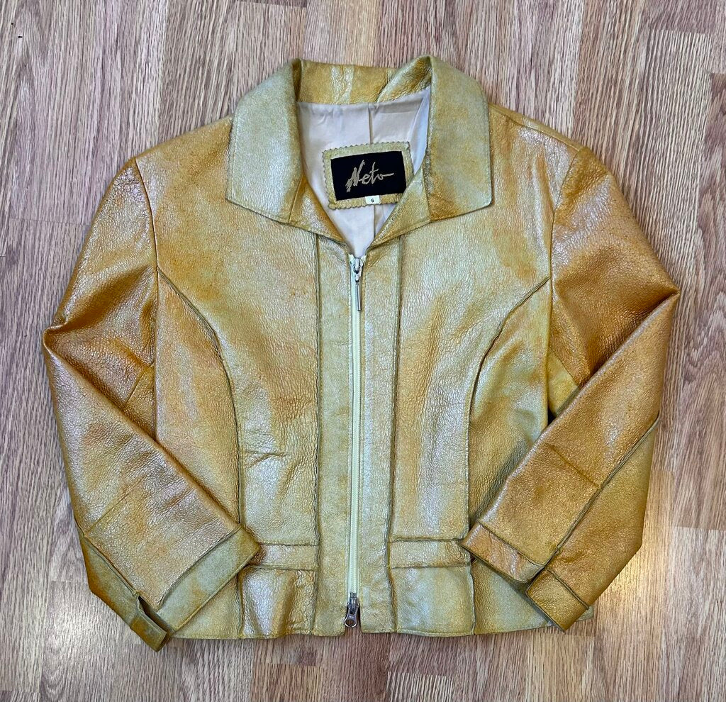 Neto panelled leather cropped jacket (size 6)