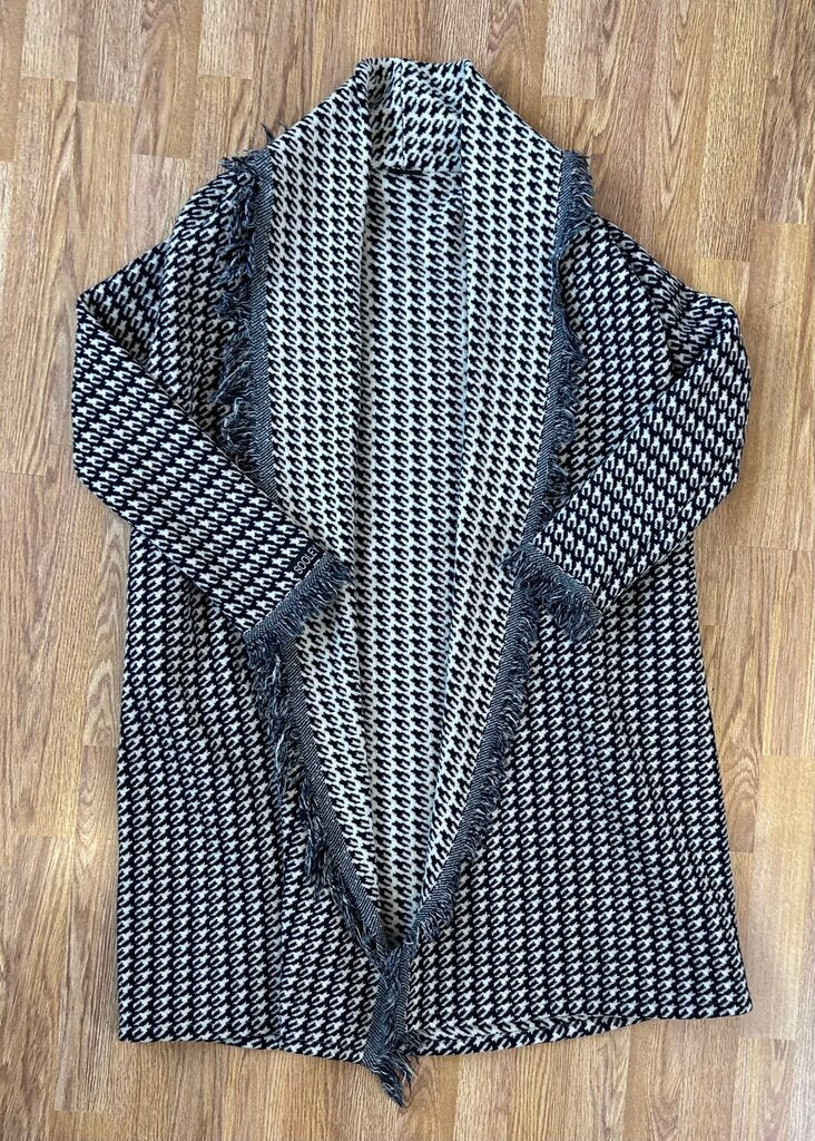 Sooley houndstooth fringe knit longline jacket (M/L)