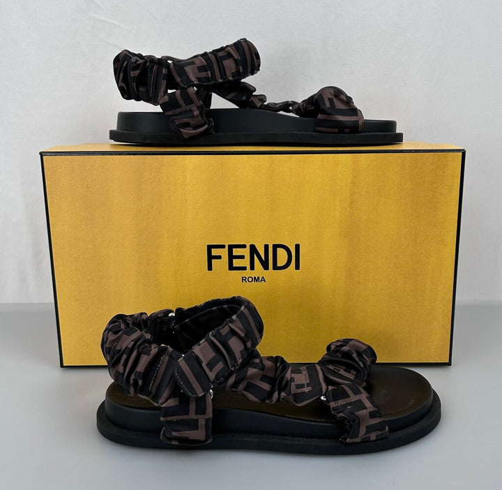 Fendi NWB FF Mono Satin Ruched Sandal (size 7)