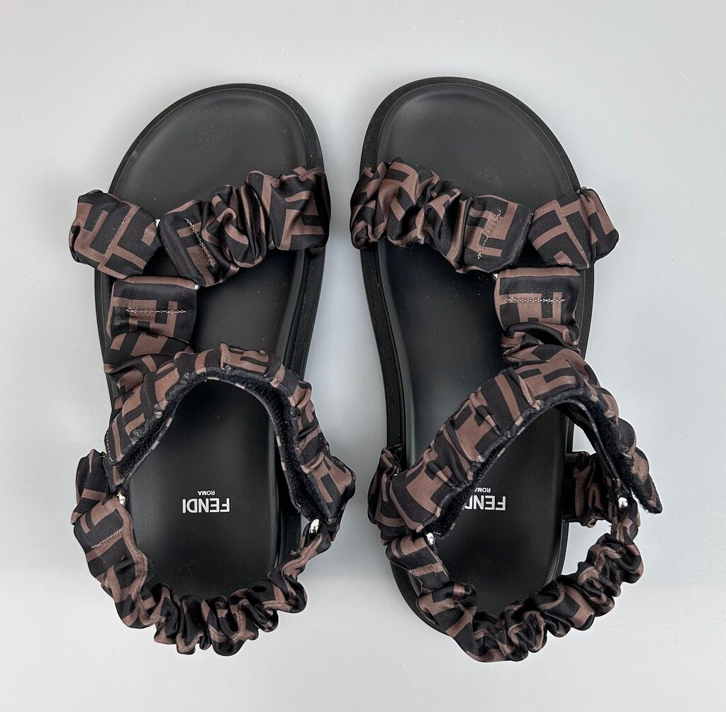 Fendi NWB FF Mono Satin Ruched Sandal (size 7)