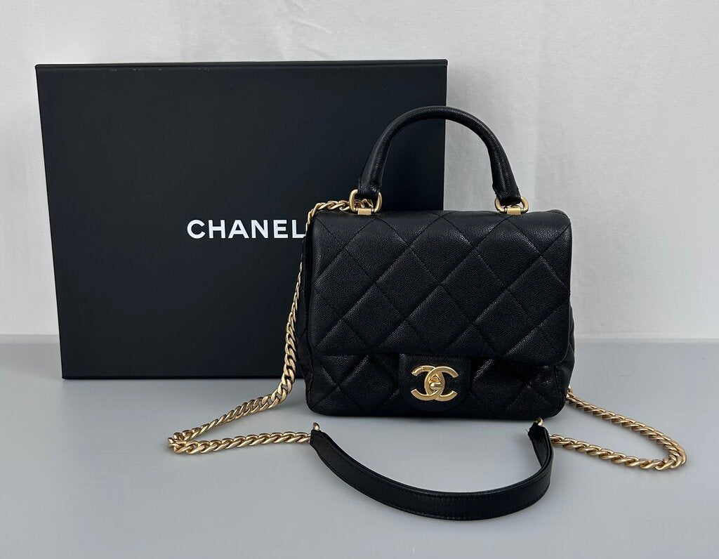 Chanel caviar mini square top handle flap bag