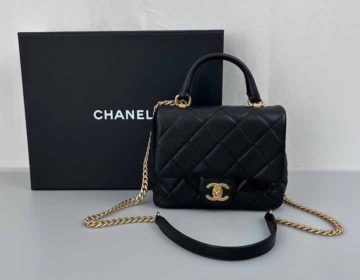Chanel caviar mini square top handle flap bag