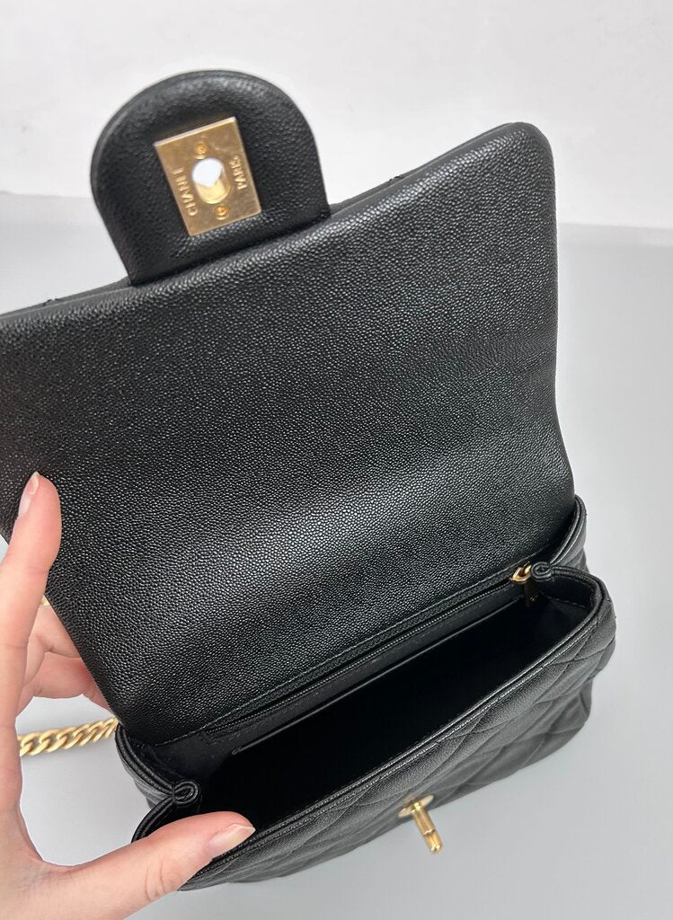 Chanel caviar mini square top handle flap bag