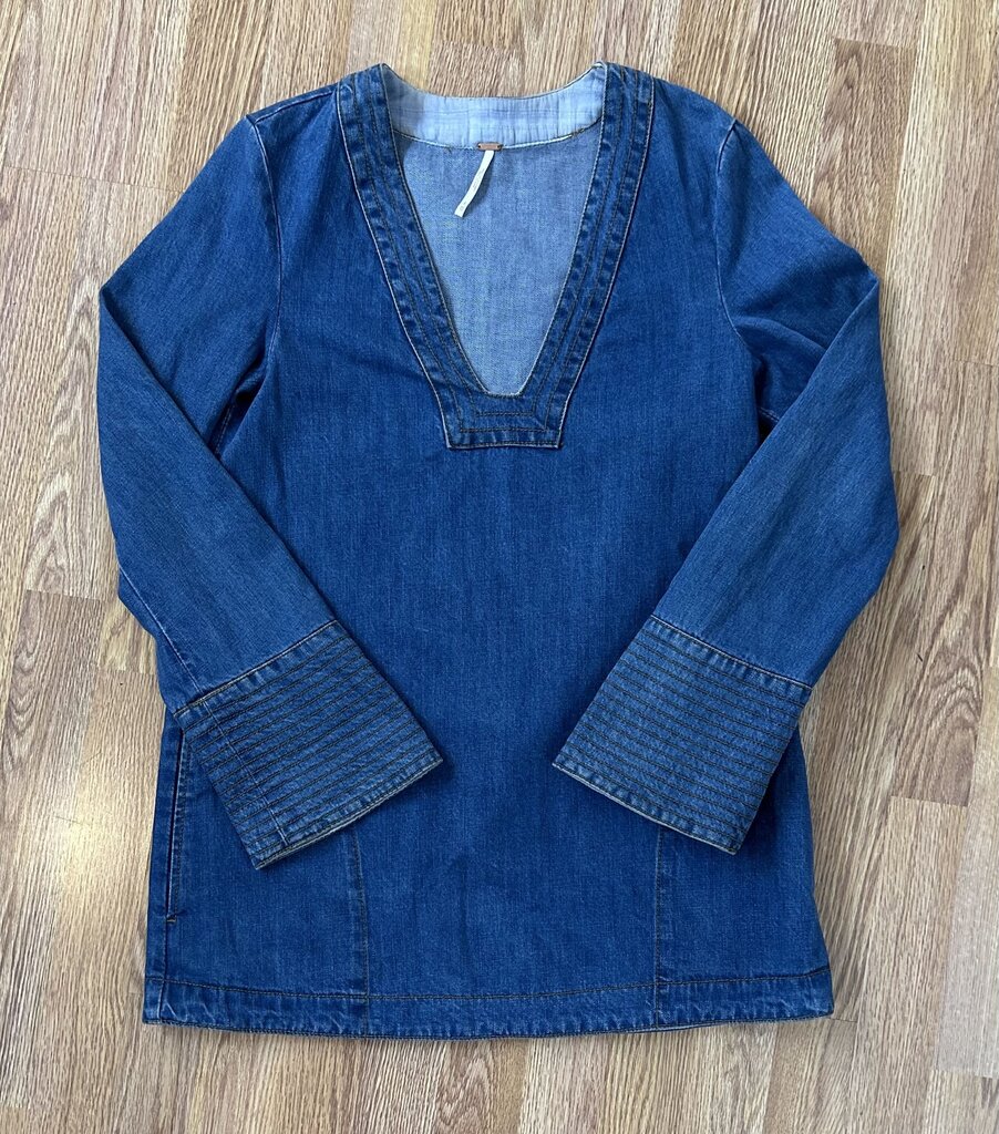Free People denim deep-v boho tunic (XS)