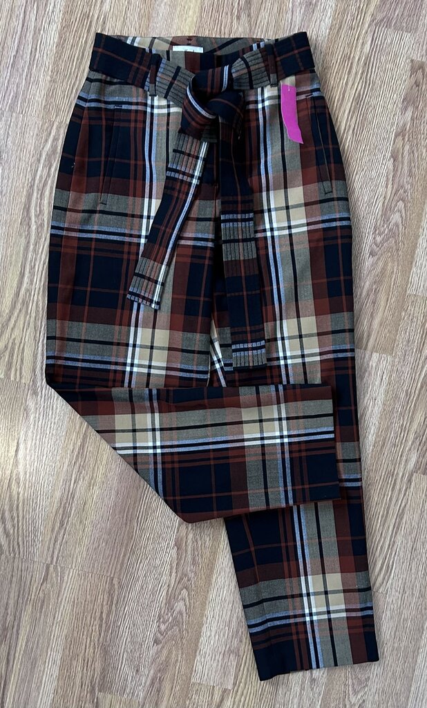 Wilfred plaid tie waist taper ankle pant (size 0)
