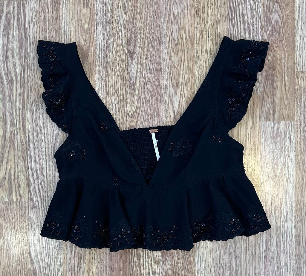 Free People flutter beaded smocked crop (XS)