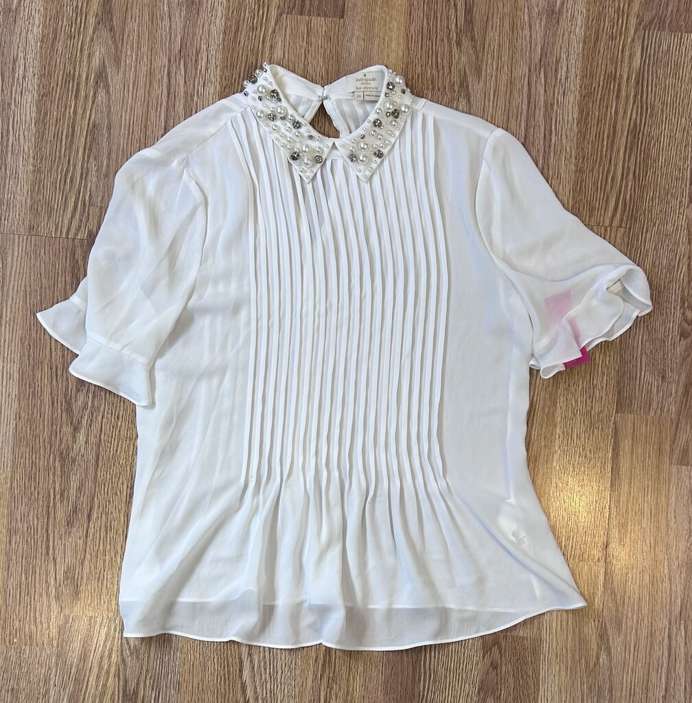 Kate Spade pearl collar plisse button down (XS)