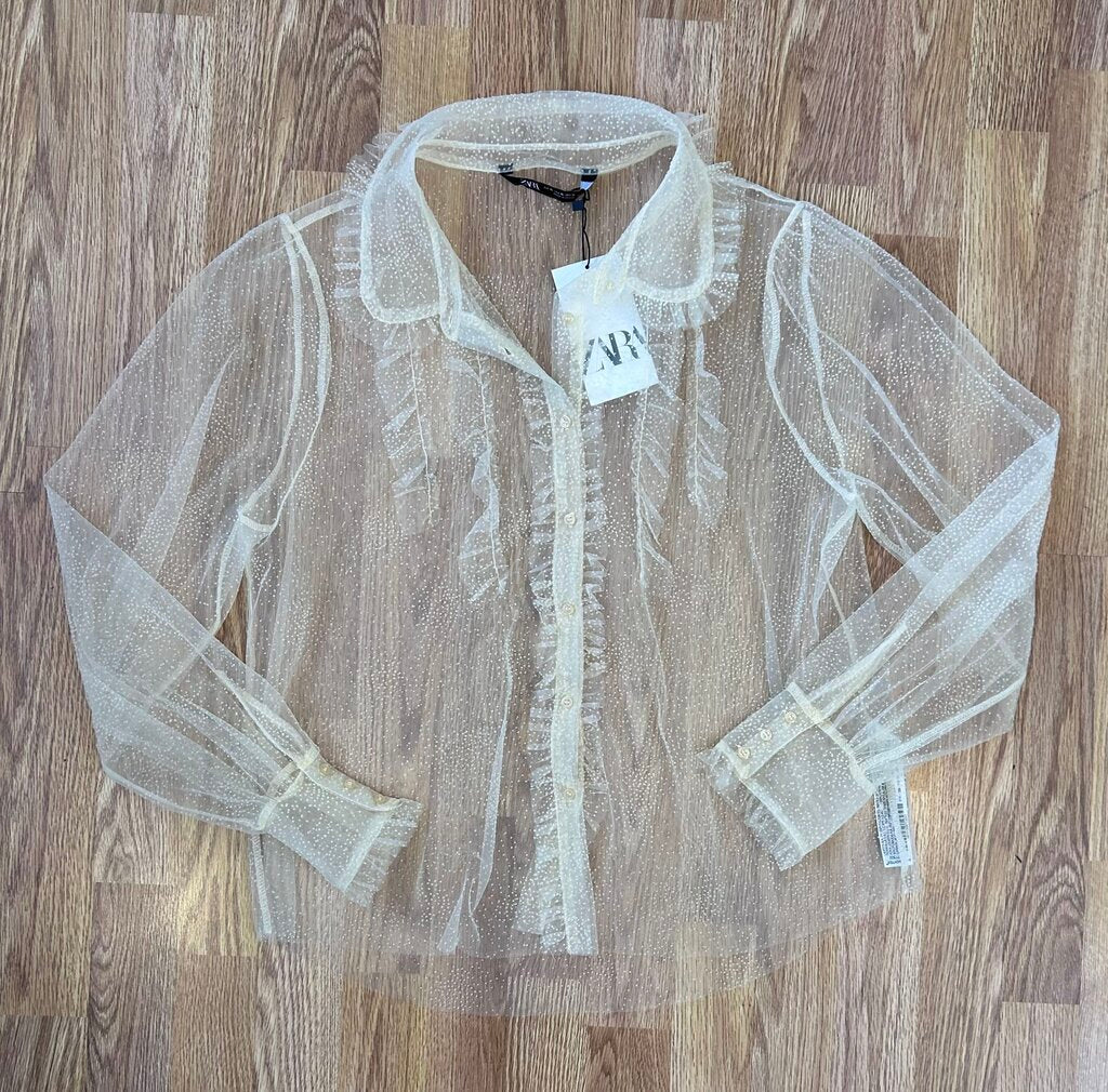 Zara NWT sheer polka dot blouse (XL)