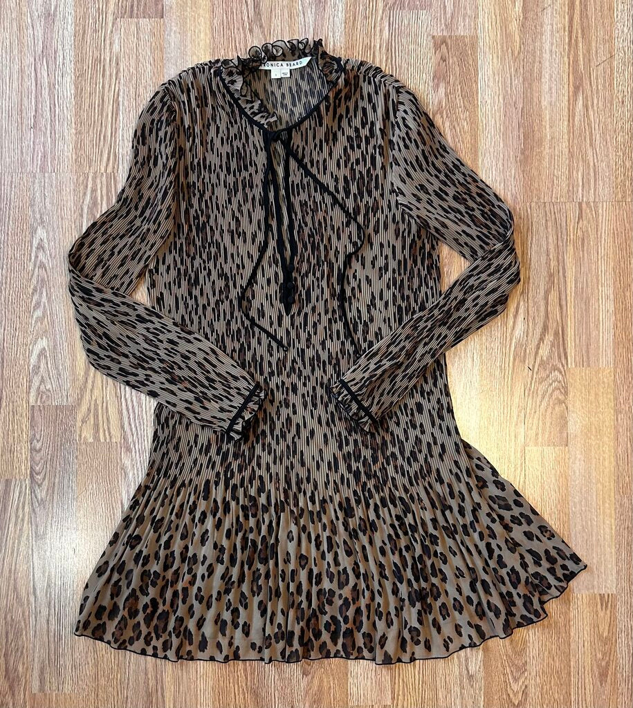 Veronica Beard plisse leopard minidress (size 2)