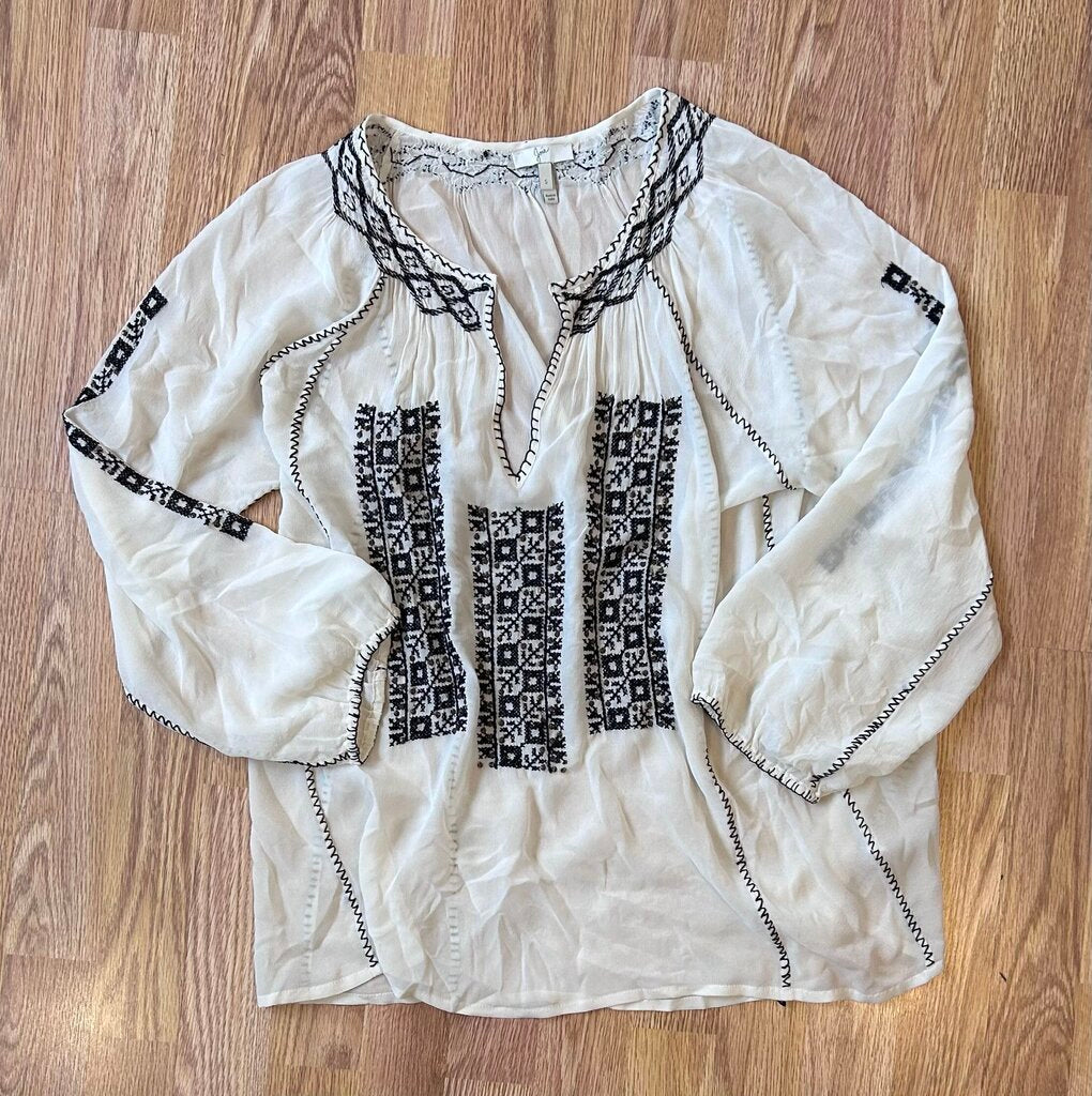 Joie embroidered silk peasant blouse (S)