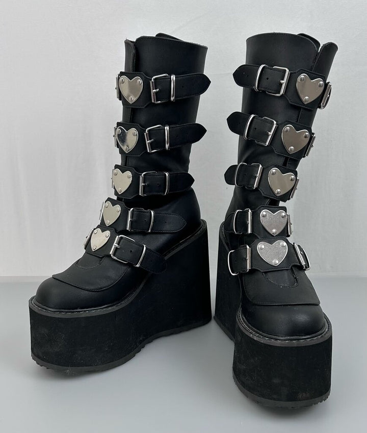Demonia Swing-230 heart buckle platform boot (size 9)