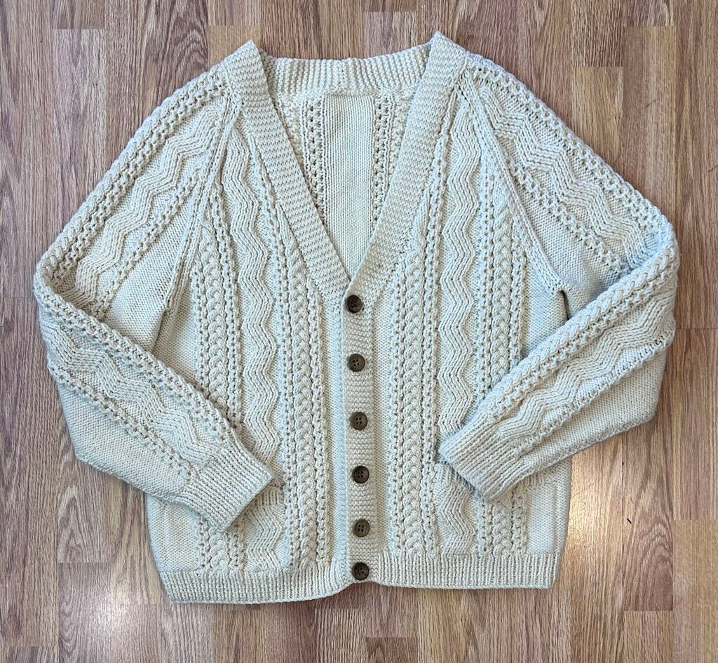 Handknit unisex wool fisherman cardigan (XL)