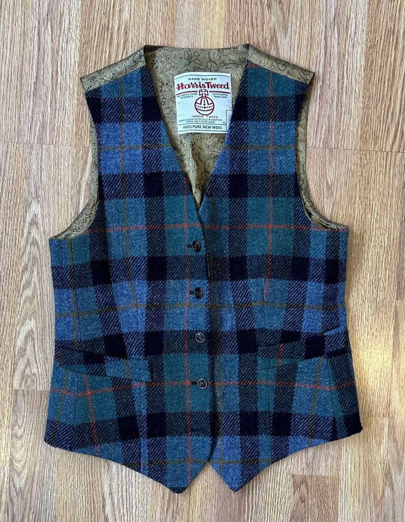 Harris Tweed 100% wool plaid waistcoat vest (S)