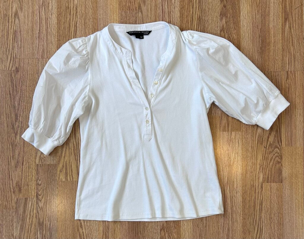 Veronica Beard Coralee puff sleeve henley (L)