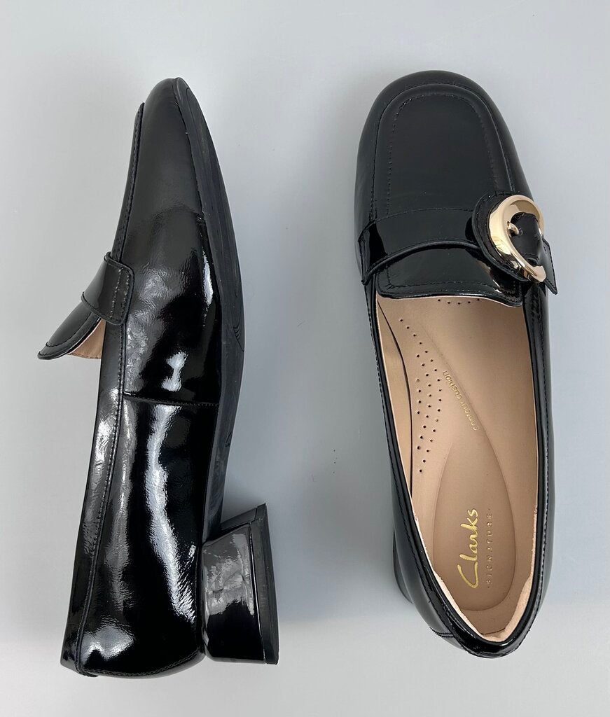 Clarks patent loafer-style low block heel (size 8.5)