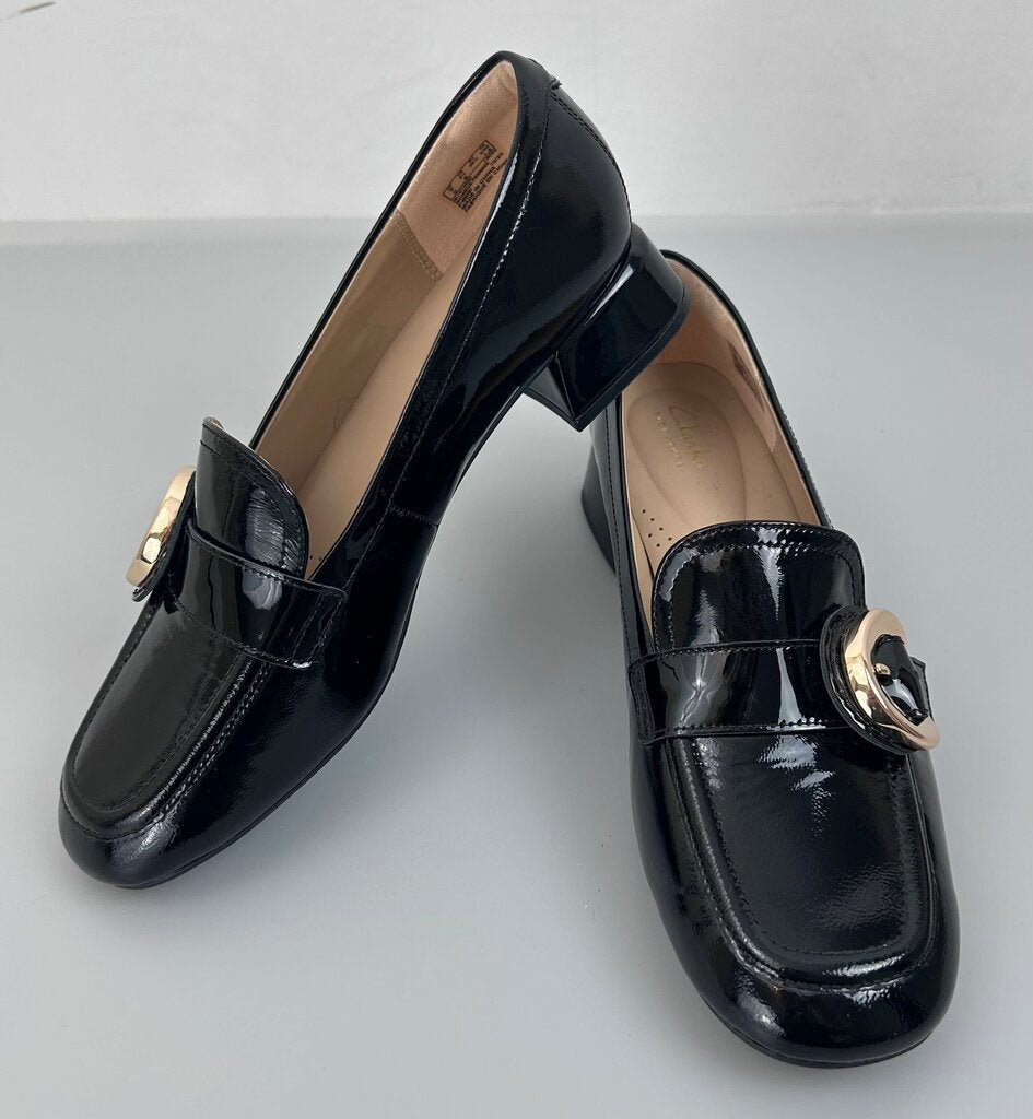 Clarks patent loafer-style low block heel (size 8.5)