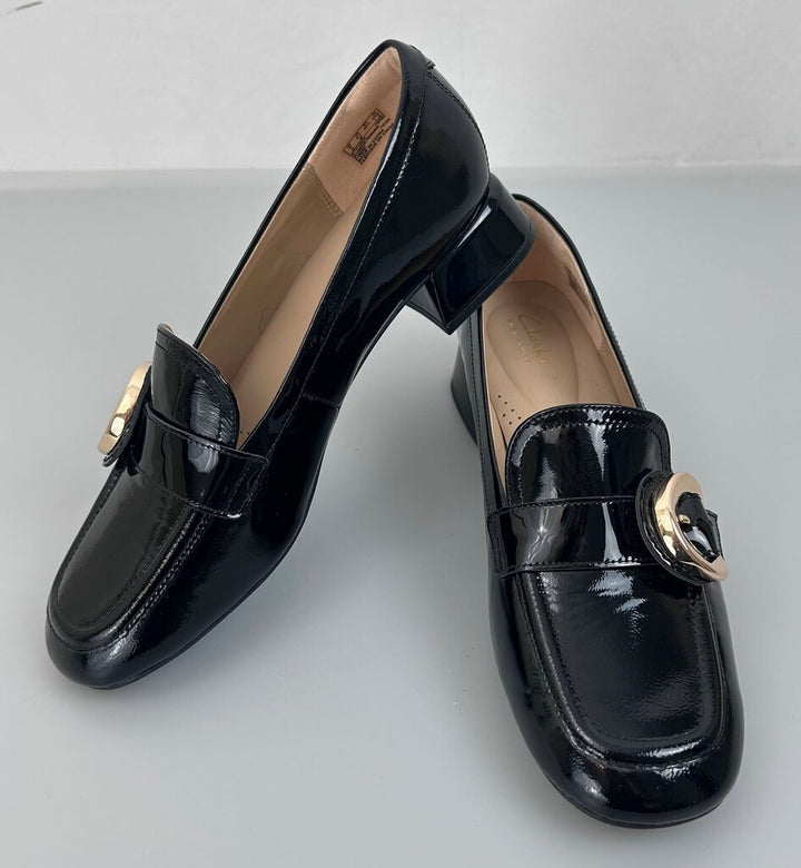 Clarks patent loafer-style low block heel (size 8.5)