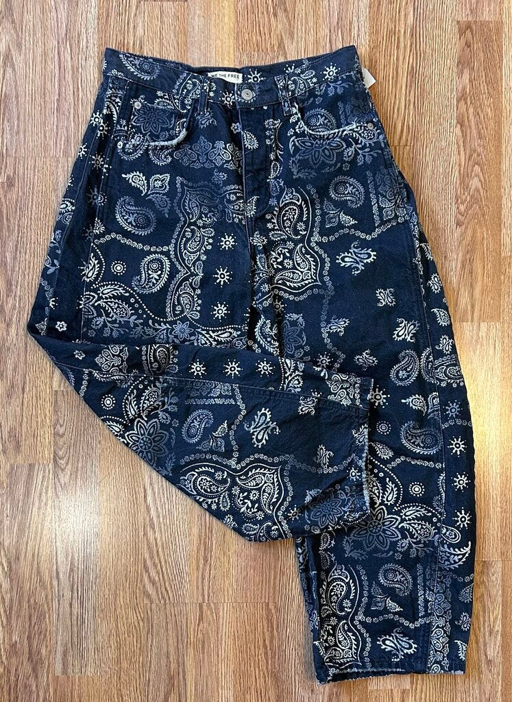 We The Free paisley wide leg barrel ankle jean (size 27)