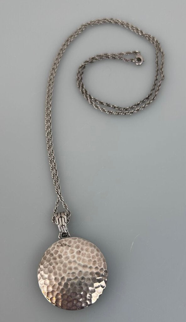 John Hardy round hammered silver pendant on chain