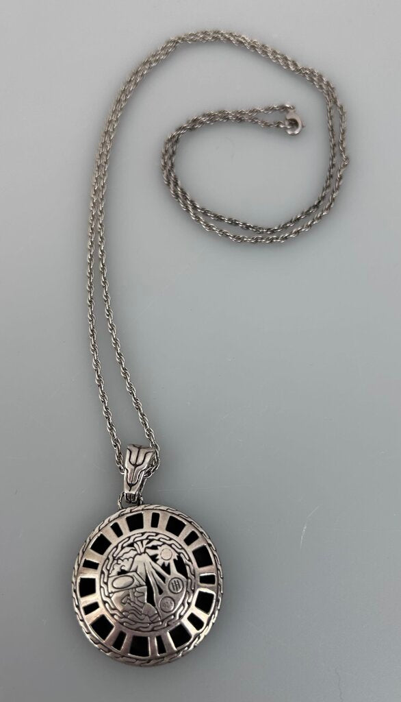 John Hardy round hammered silver pendant on chain