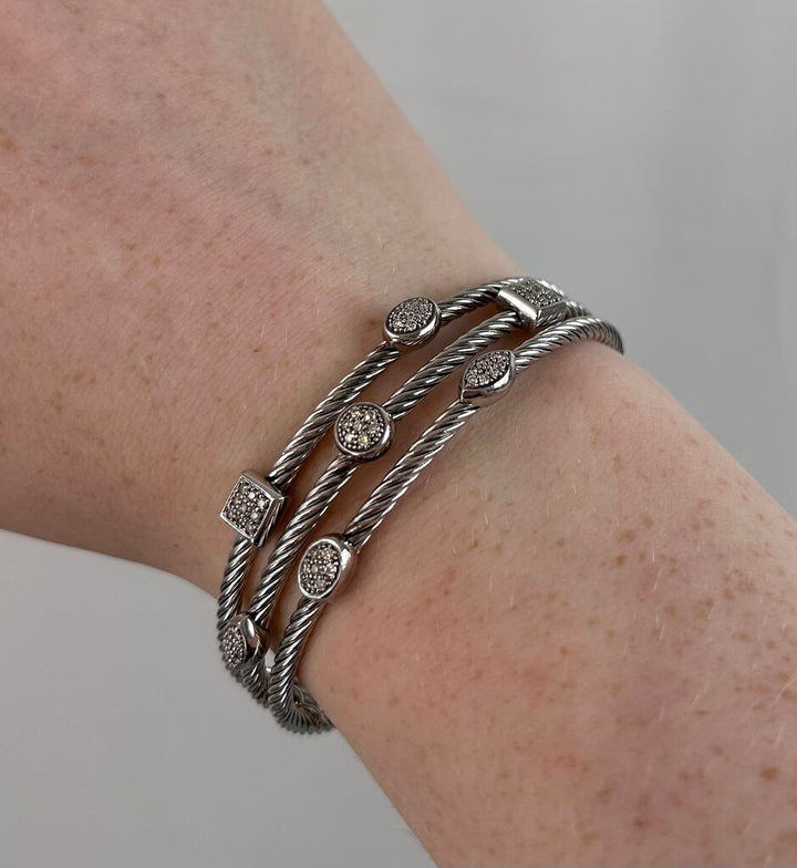 David Yurman silver/diamond 3-row cuff bracelet