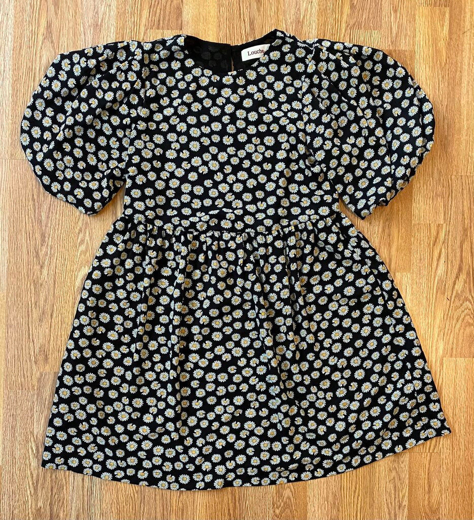Louche silky puff sleeve daisy print babydoll dress (size 4)