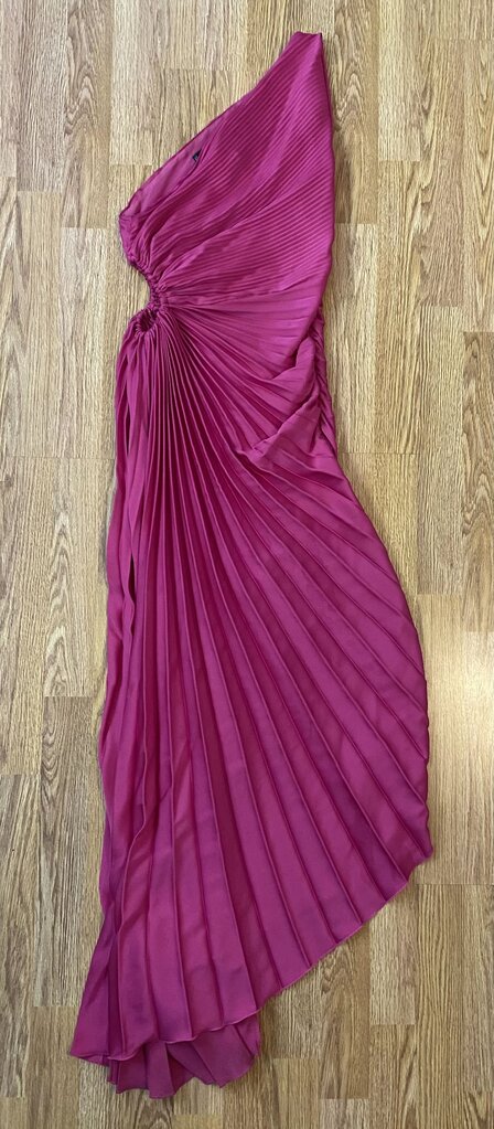 MNG 1-shoulder plisse side cutout maxi dress (XS)