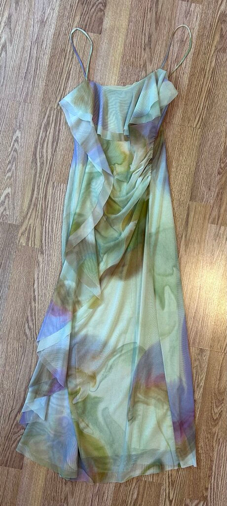 Zara mesh stretch marbled flutter detail maxi dress (S)