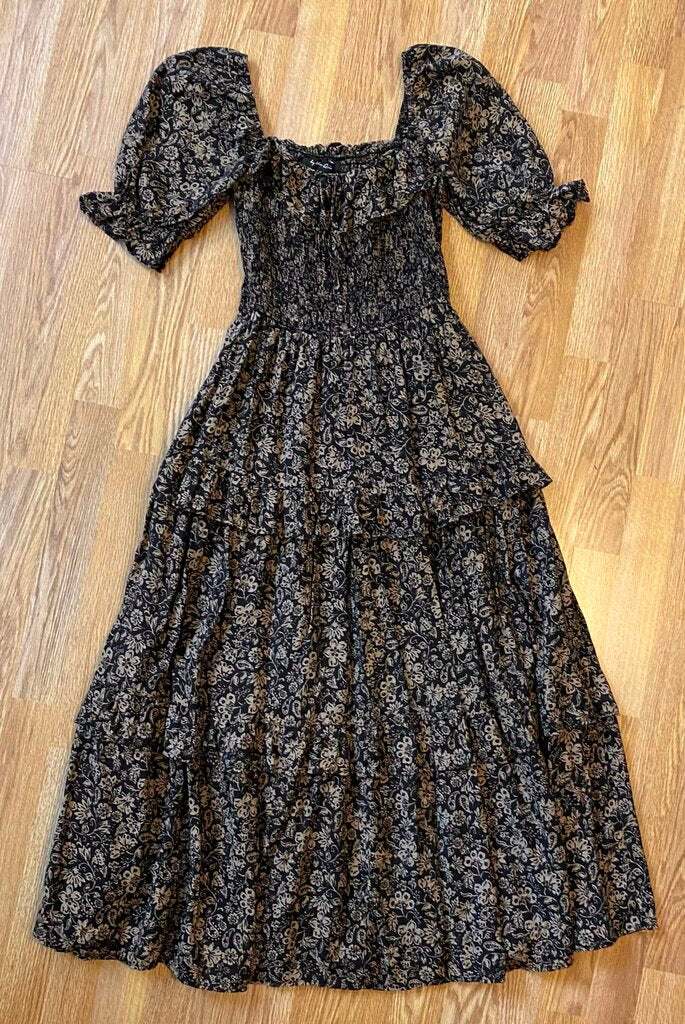By The River floral smocked peasant maxi dress (S)