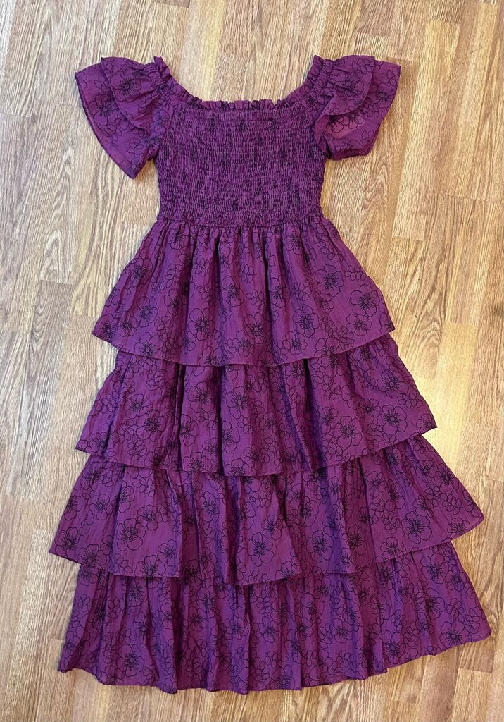 Lena floral smocked tiered midi dress (S)