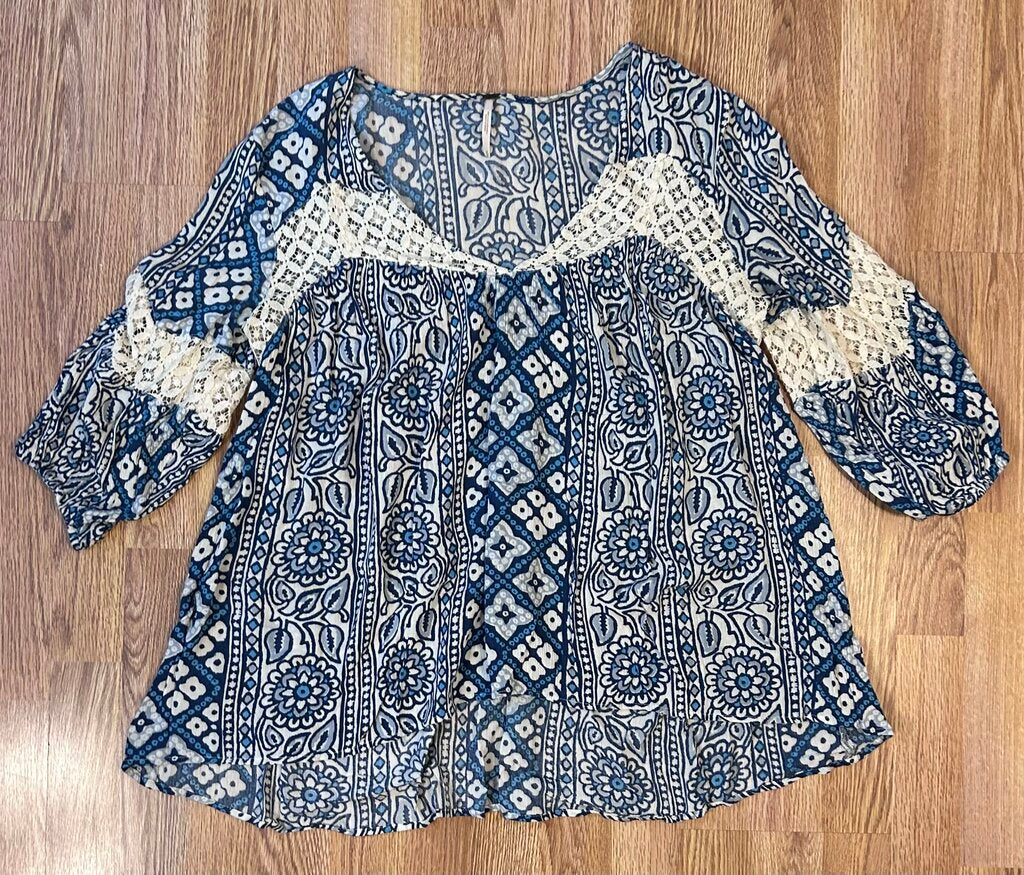 Free People lace detail boho print peasant minidress (M)