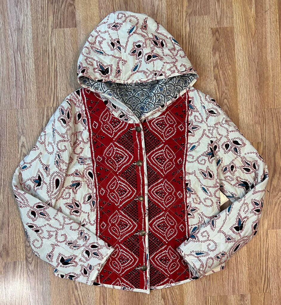 Free People quilted hooded boho light button-up jacket (L)