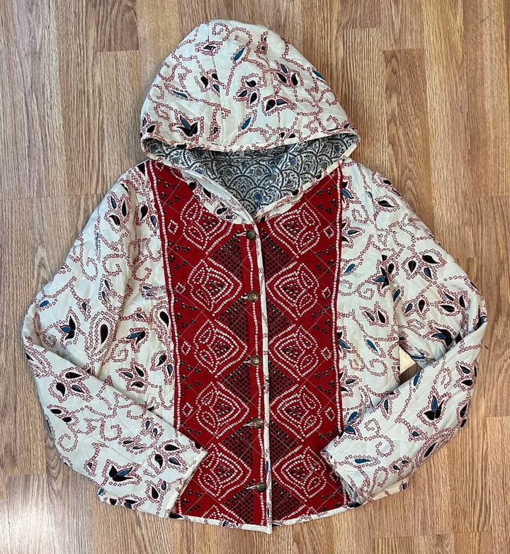 Free People quilted hooded boho light button-up jacket (L)