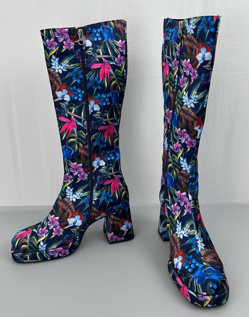 L'Intervalle tall platform heeled floral satin boots (size 9)